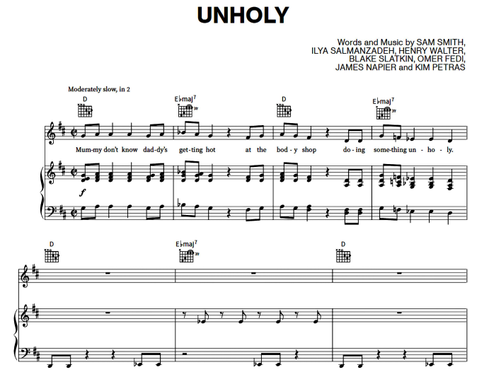 Sam Smith, Kim Petras-Unholy Free Sheet Music PDF for Piano