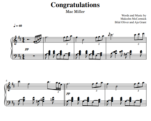 Mac Miller-Congratulations Free Sheet Music PDF for Piano