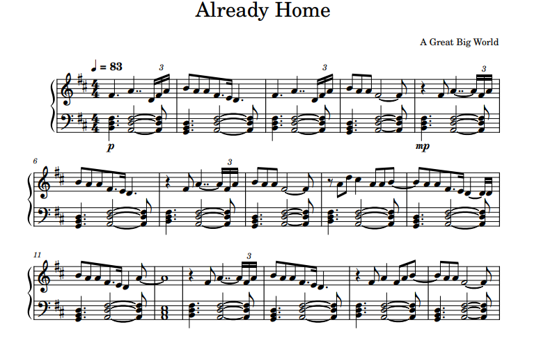 A Great Big World-Already Home Free Sheet Music PDF for Piano