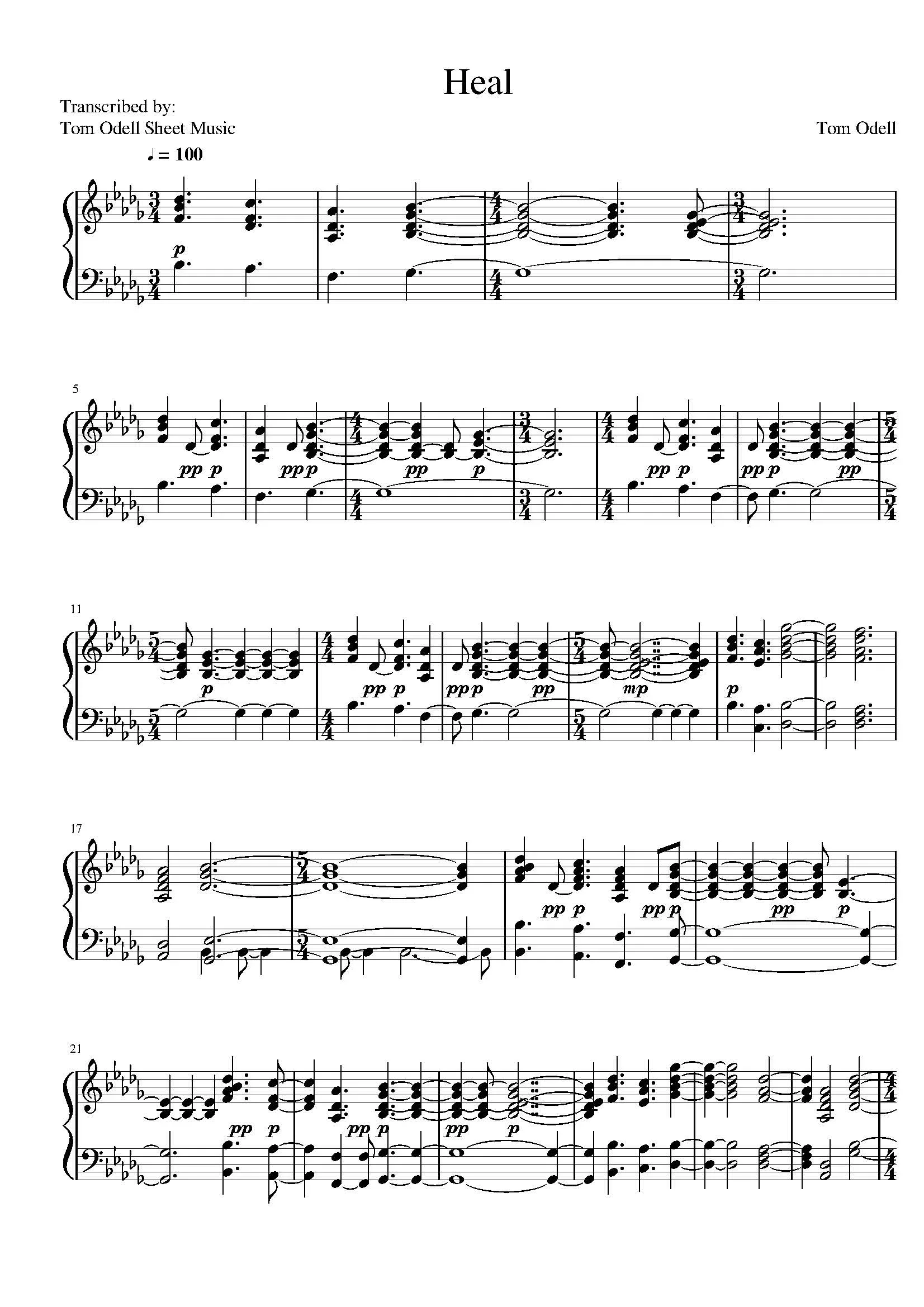 Heal Sheet Music – Tom Odell