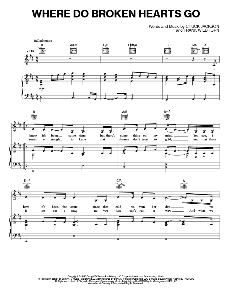 Where Do Broken Hearts Go Sheet Music