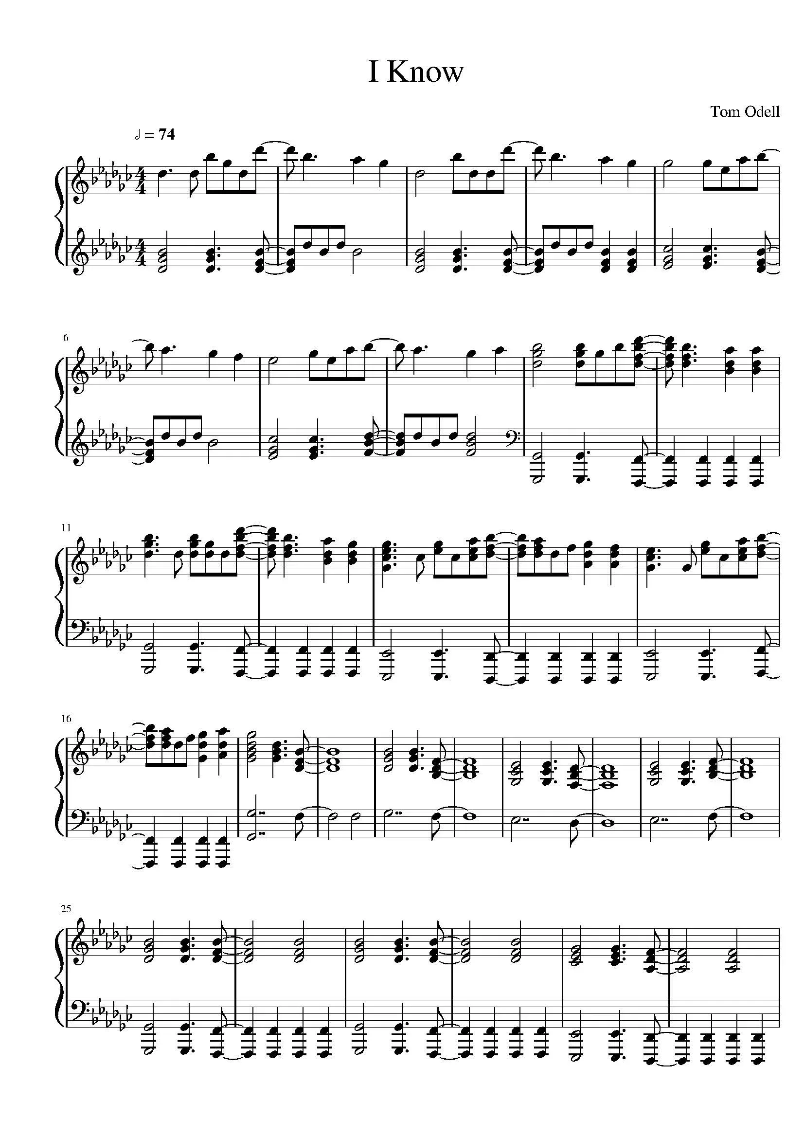 I Know – Tom Odell Sheet Music
