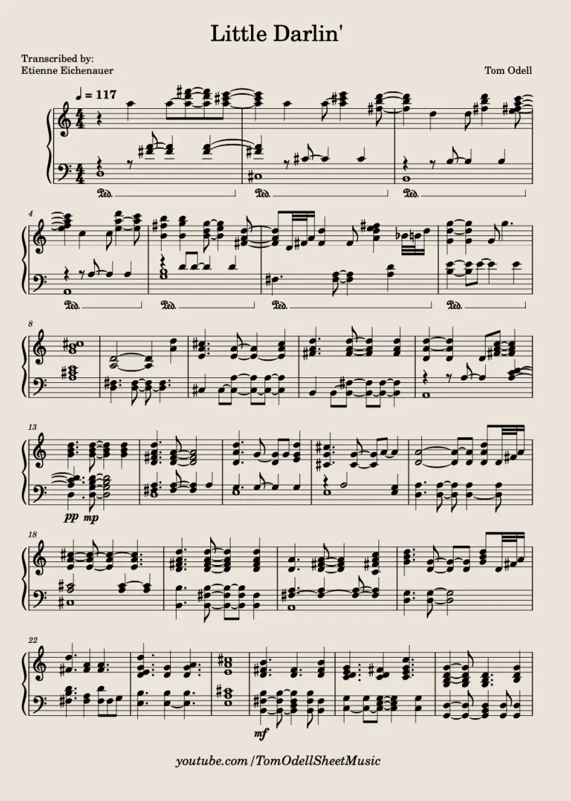 Little Darlin Sheet Music – Tom Odell